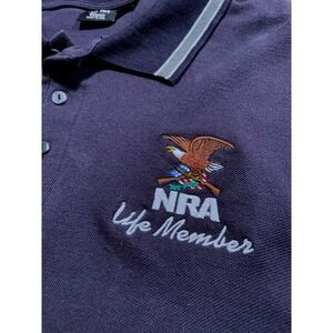 Mens‎ L NRA Life Member Polo Shirt Navy Blue Grey Embroidered Short Sleeve Eagle